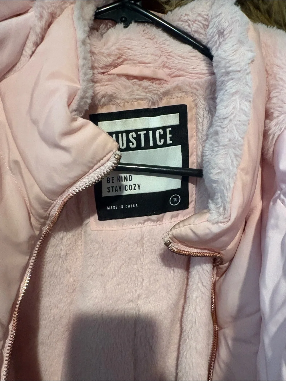 Justice Light Pink Quilted Puffer Coat with Faux-Fur Trim Hood